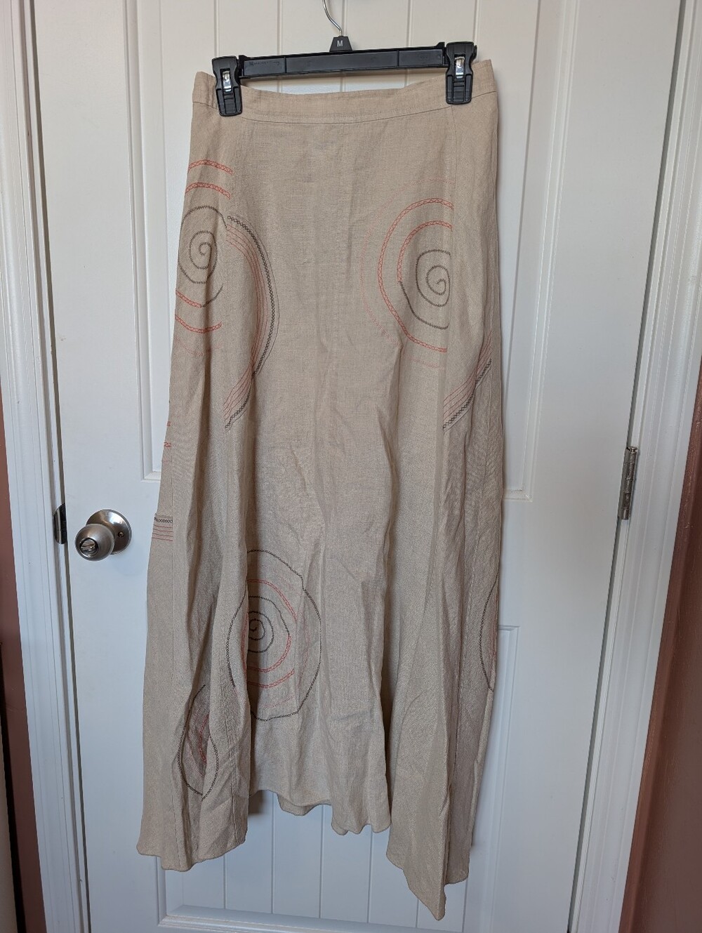 J. Jill Linen A-Line Embroidered Skirt W6 Beige/Orange